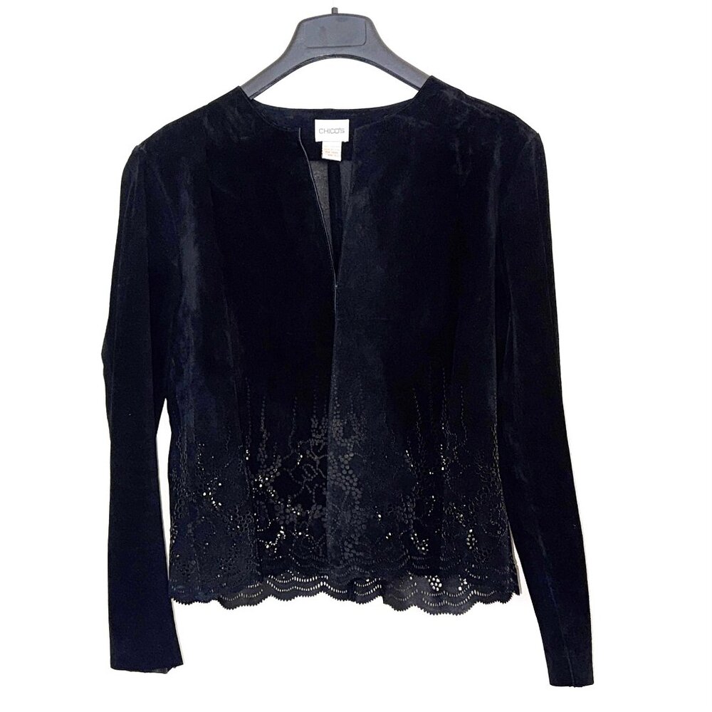Chico's Black Suede Leather Jacket Size 1 (M) Long Sleeves